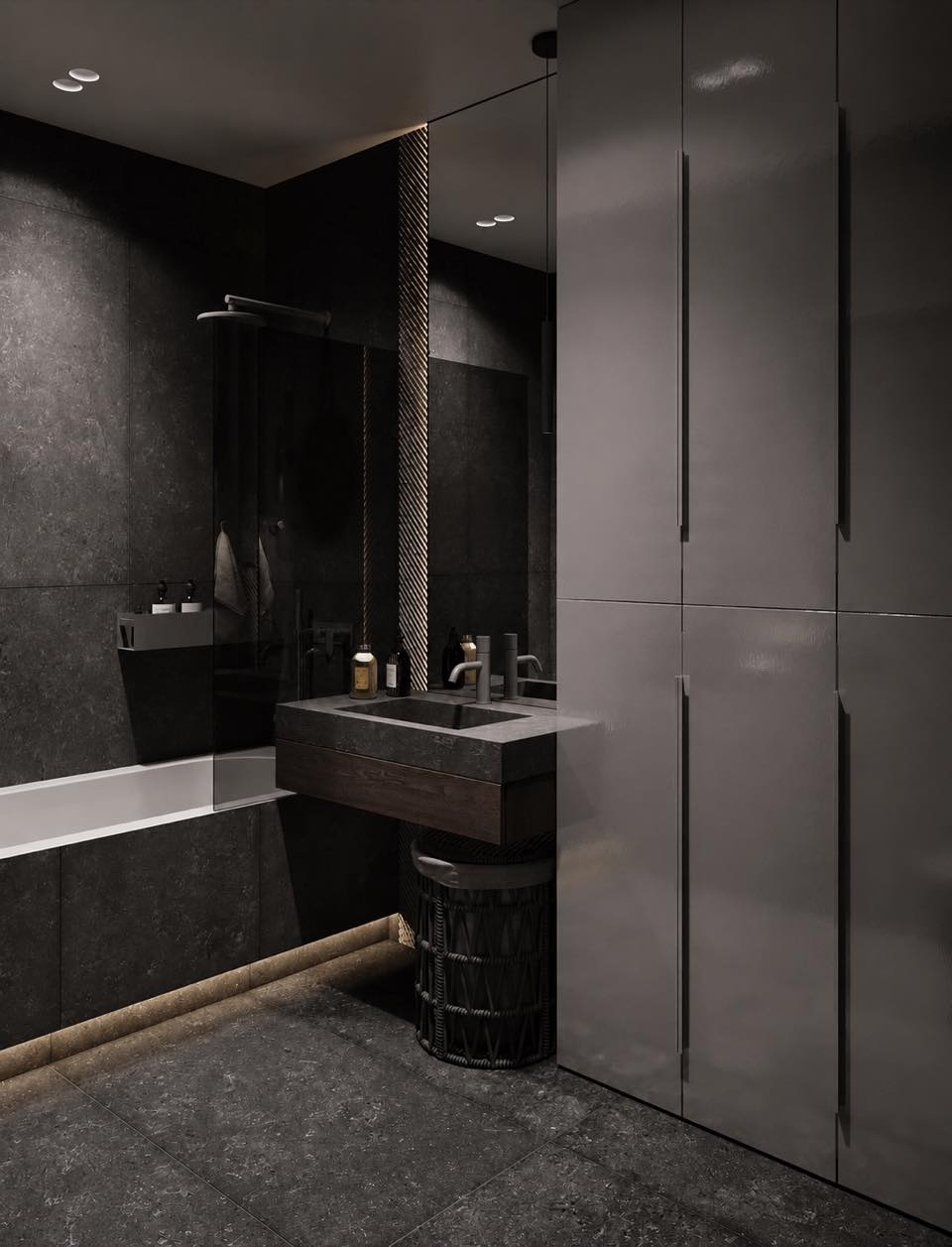 3D visualization of a bathroom, washbasin and full-height cabinet